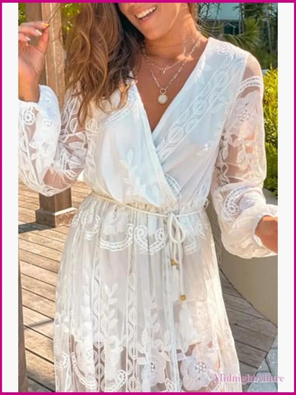V Neck Floral Embroidered Lace Wedding Maxi Dress Boho Short Sleeve Slit